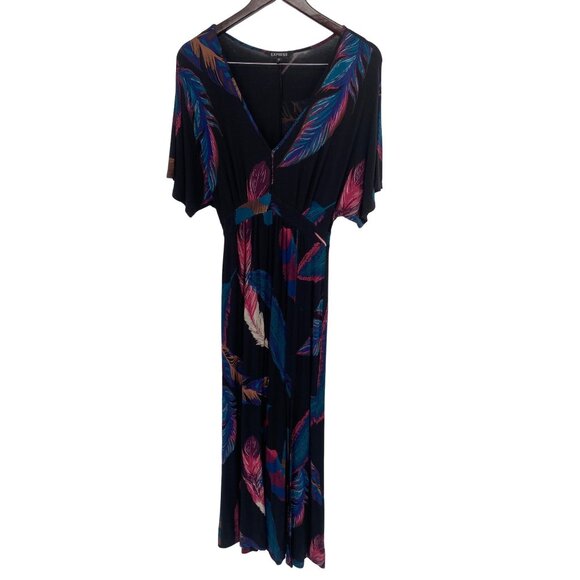 EXPRESS WOMEN'S V NECK FEATHER  MAXI DRESS XS STRETCHY - Picture 1 of 5